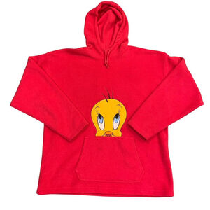 Vintage 90s Warner Bros Looney Tunes Tweety Pink Embroidered Hoodie Sweatshirt